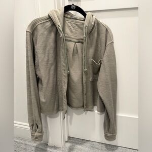 American Eagle Ribbed Cardigan Hoodie - Sage green - XXS